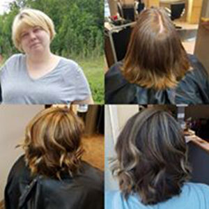 before and after of hair cut and color
