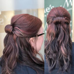 Hair styling of hair in a bun