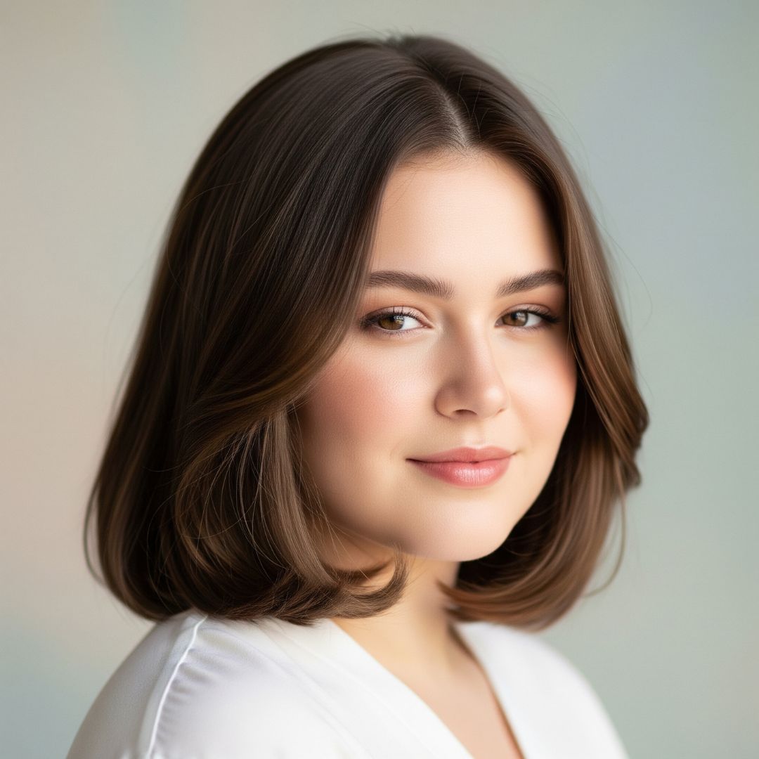 a woman with a round face shape